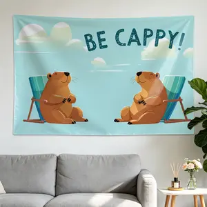 Cute Capybara Relaxation Beach Chair Wall tapestry, Large size Printed Horizontal Tapestry blanket, Polyester Fabric Wall Hanging for living room, bedroom, No Installation Required, Indoor, Outdoor, Gift for Family and Friends