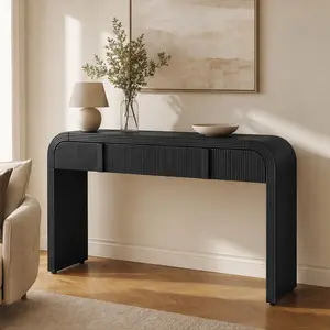 ARCH Modern Console Table with 2 Storage Drawers, Fluted Entryway Table with Rounded Silhouette, Glossy Black MDF Sofa Table for Hallway Living Room Entryway, 55x14.9x31.4 Inches, Black Color Options, MDF Material, Product Dimensions: 14.90 W x
