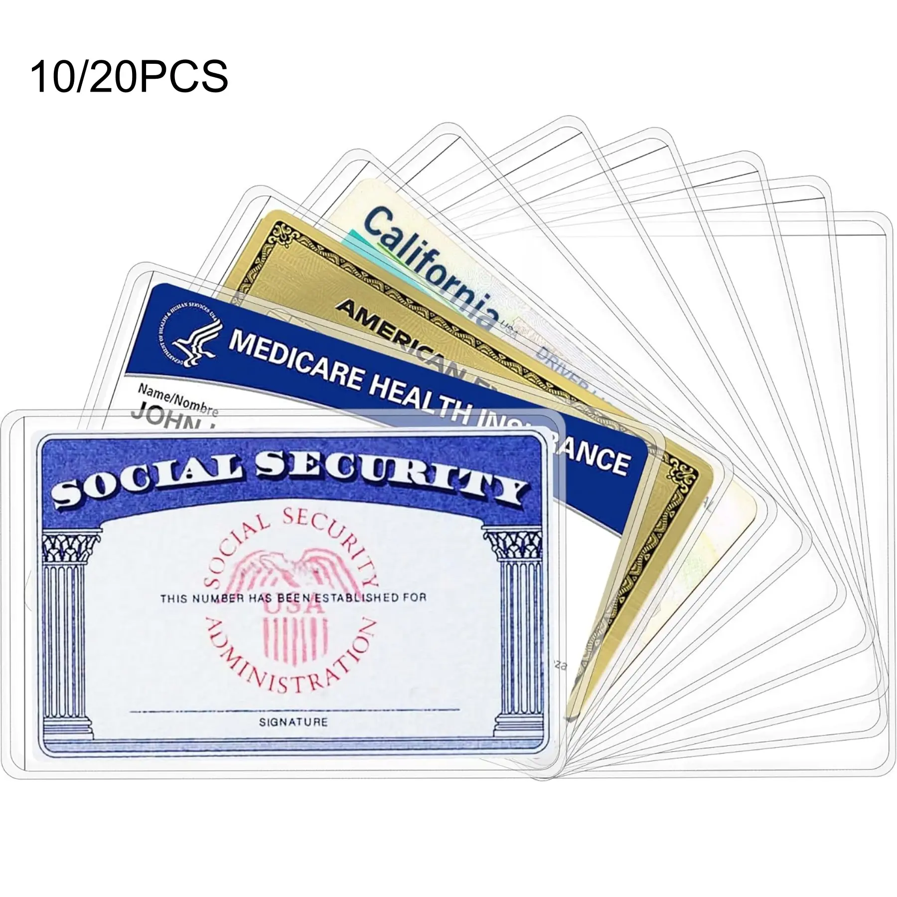 Social Security Card Protector Sleeves, 10/20 Pack Transparent PVC Waterproof Covers, Badge Holder, Ideal for Medical ID Business Credit Cards Office Supplies