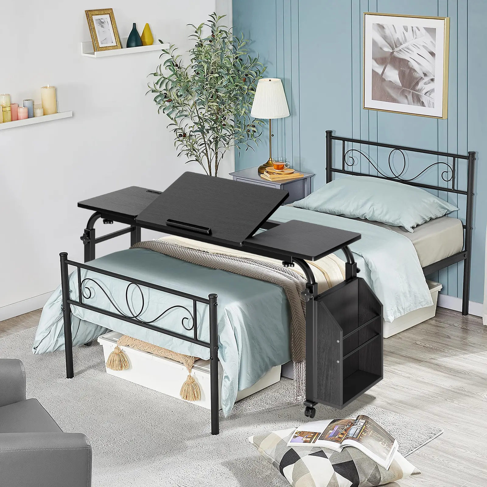 Adjustable Folding Overbed Laptop Desk with Wheels – 31.5" Tiltable Top – Height Adjustable 24"-35" – 350 lbs Capacity – Portable Computer Table for Home, Hospital, Office, School