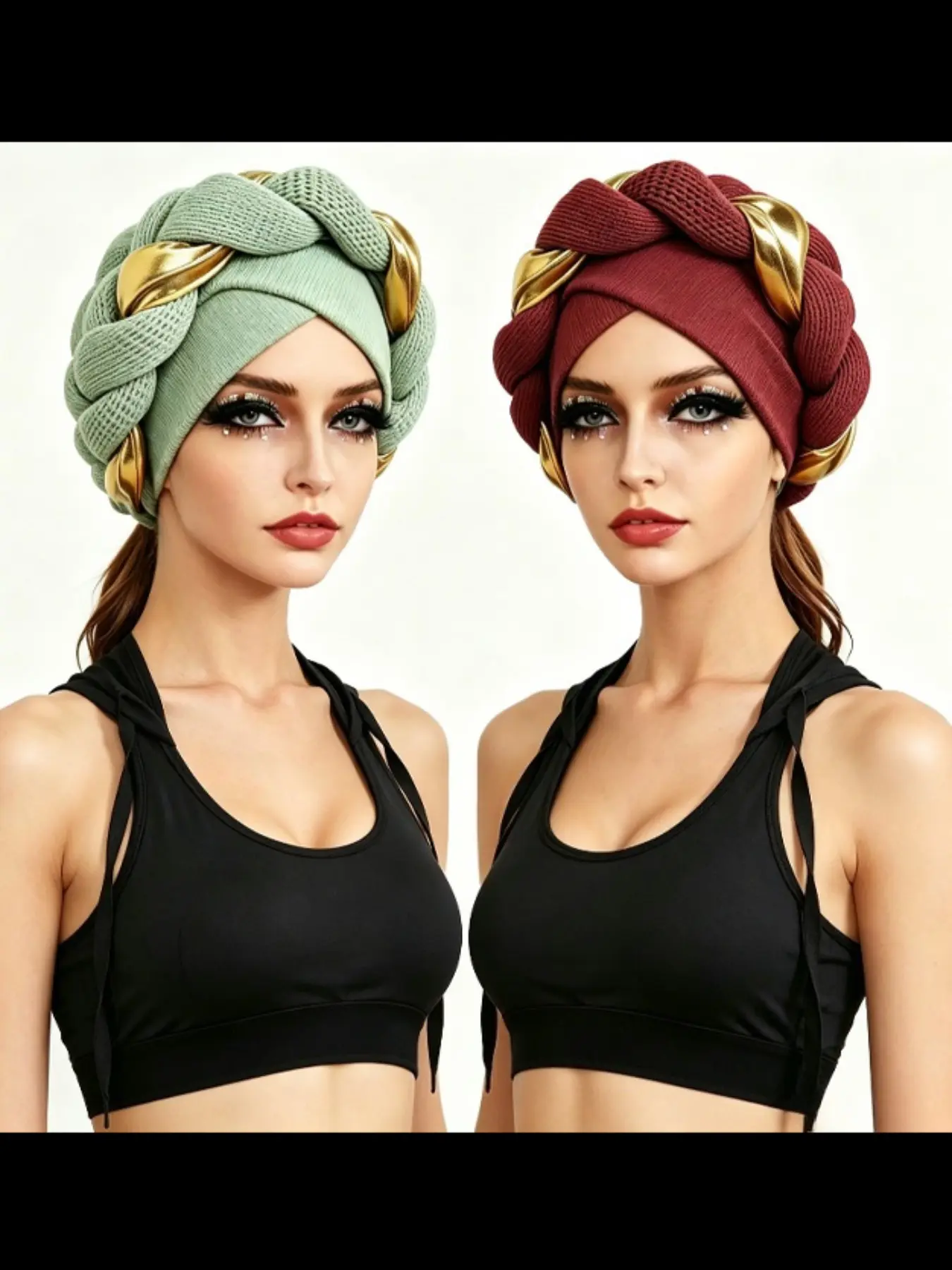 2-Piece Colorblock Braided Ethnic Turban Hat Set, Twist Cross Headband Scarf, Women's Fashion Turban Accessory, Elastic & Comfortable, Fashion Headscarf