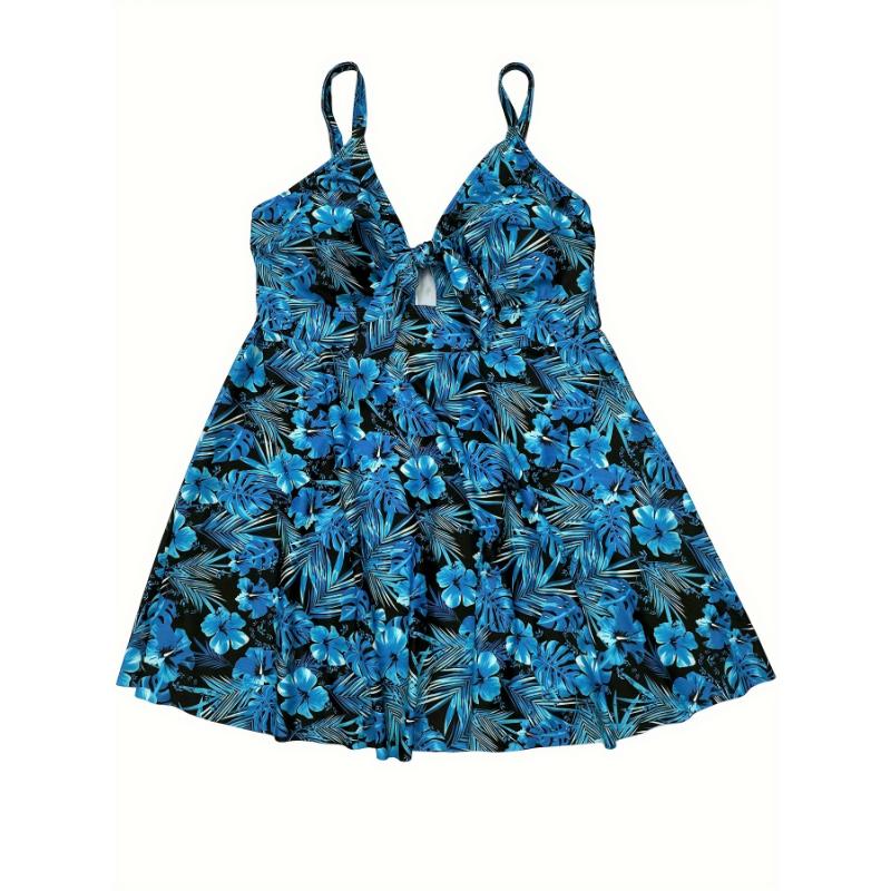 FSTVE 2025 Plus Size Floral Print Tankini Set with Removable Pads, V-Neck Modest Two Piece Swimwear, Polyester and Elastane Blend, Medium Stretch, Elegant Knit Fabric Beachwear for Women tankini HOT