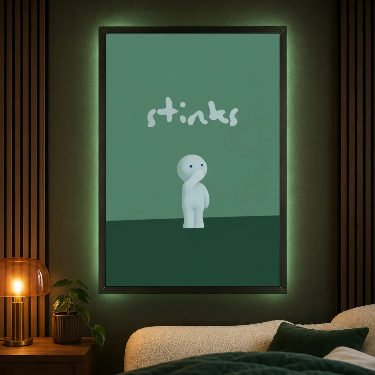 Stiaks Cute Green Canvas Wall Art Poster,Funny Minimalist Character Poster, Trendy Aesthetic Bedroom and Dorm Room Decor, Unique Gift for Teens, Framed or Unframed