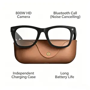 Smart Translation Glasses, Anti-Shake Photo Video, Real-Time Voice/text Translation, Low Power, 96 Hours Standby, Leather Charging Case, WiFi Sync