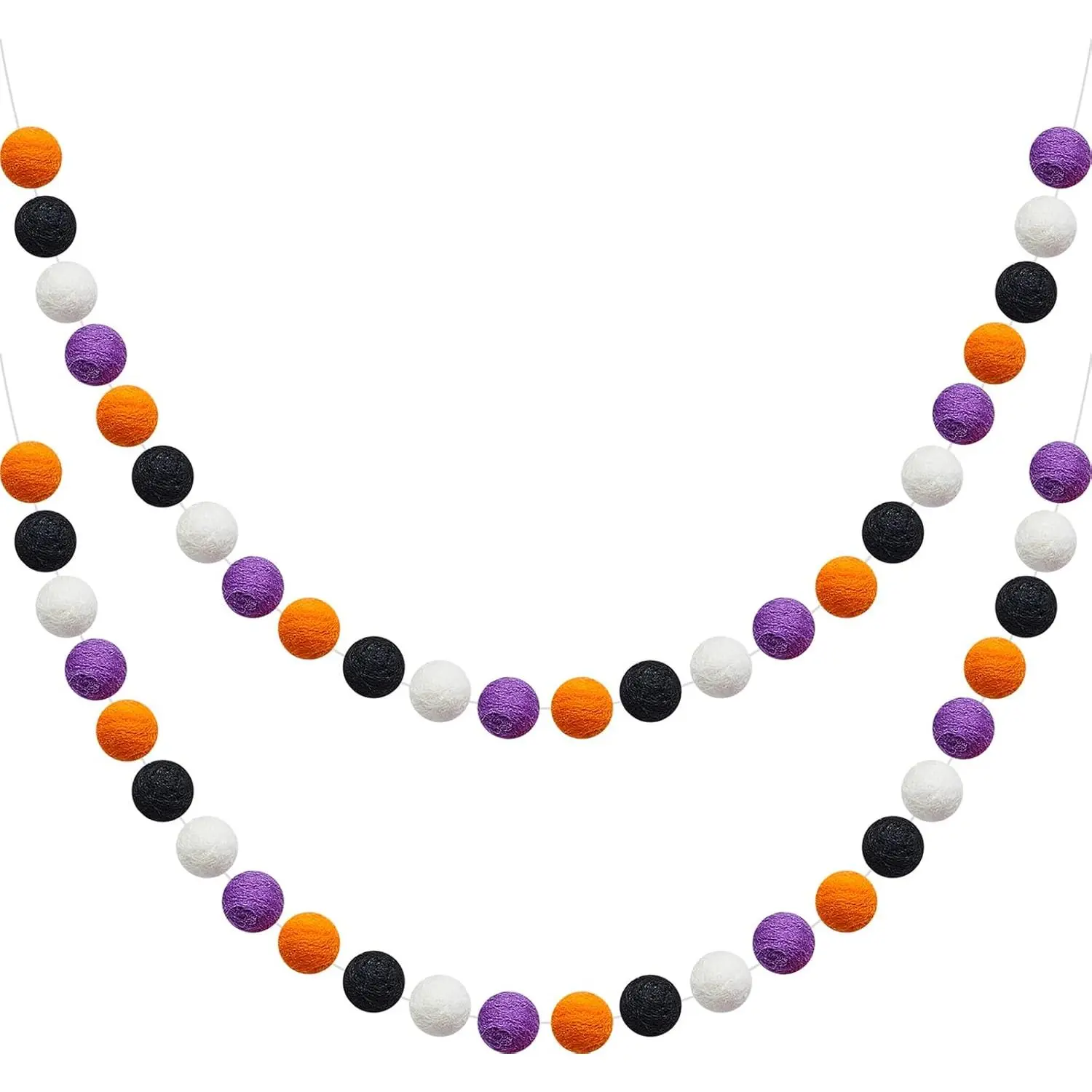 2 count  Felt Rainbow Ball Garland Colorful Pom Pom 6.5 ft Long 24 Ball Garland for Easter Mardi Gras Classroom Halloween Thanksgiving Xmas (Orange,White,Black,)