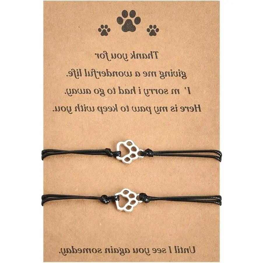 Memorial Pet Loss Bracelet - Sympathy Paw Print Friendship Bracelets Set of 2 - Remembrance Keepsake Gifts for Cat & Dog LoversGift