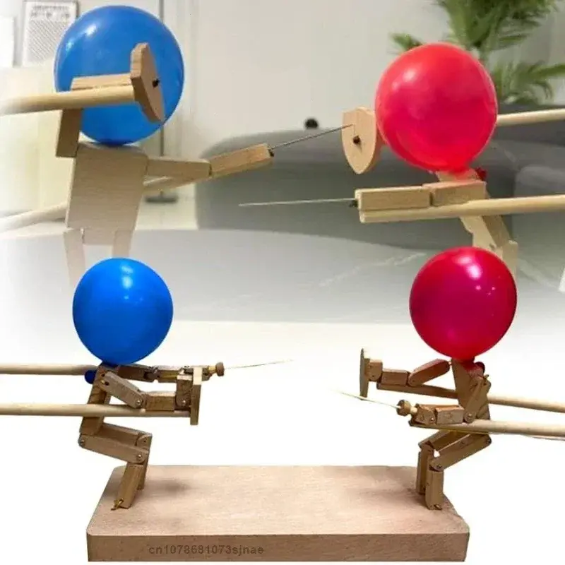 Handmade Wooden Balloon Battle Game | Fast-Paced Fun for 2 Players | Unique Fencing Puppet Head Design