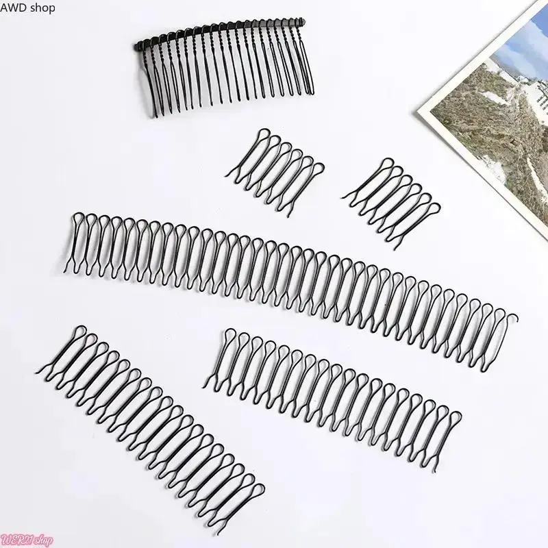 [AWD]U Shape Hair Finishing Fixer Comb, 3 Pieces Bobby Bangs Holder Styling Tool Stretchable Hair Pin U Shape Wavy Comb Clips Spring Headband Circle Styling Black Pins Bun Hairpins for Women Girl