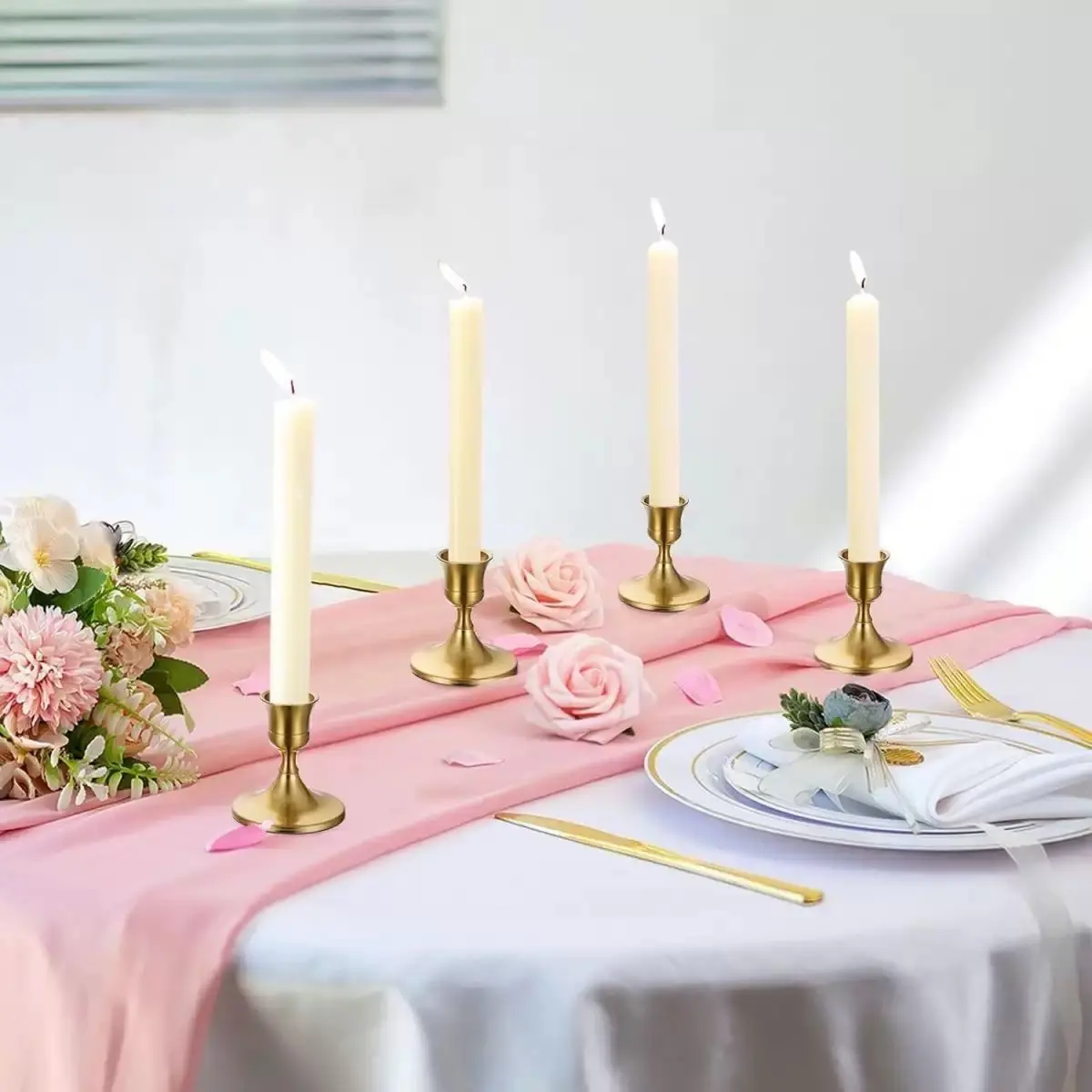 Elegant Metal Taper Candle Holders Set, 4/8/12 Pieces, Conical Design for Home Dining, Dinner & Wedding Decor, Ideal Home Party Gift, Candle Holders, Candle Stands, Candle Stick Holder For Table Centerpiece Decoration