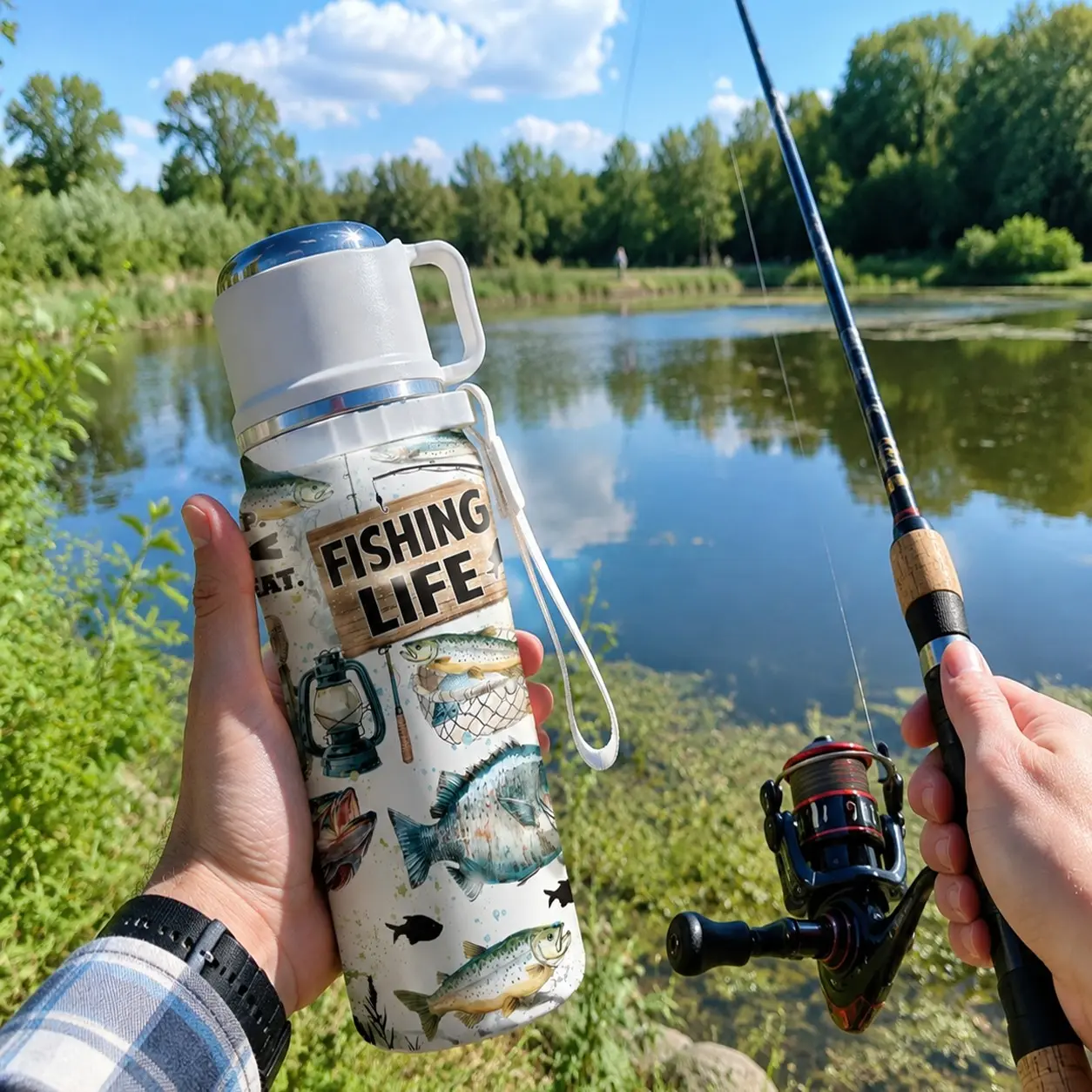 1 Pc 20oz Fishing Life Insulated Tumbler, Double Wall Stainless Steel Travel Mug, Leak-Proof Lid, Keeps Drinks Cold 24hrs Hot 12hrs, Portable Outdoor Water Bottle, Fishing Theme Design Cup for Camping, Hiking, Travel, Gym, Perfect Gift for Fishermen & Dad