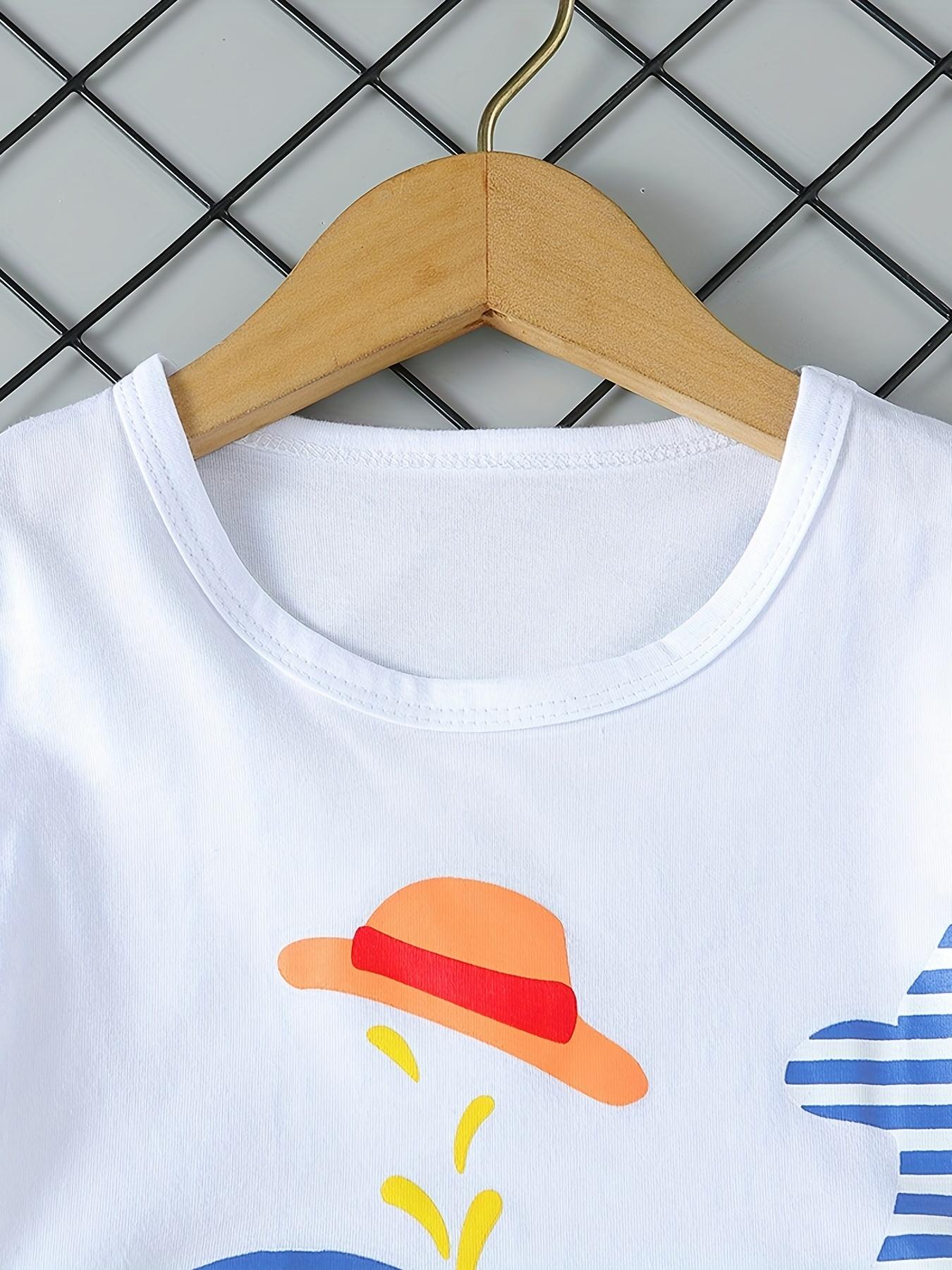 Boys' Casual Summer Outfit - Cute Cartoon Design with Whale & Hot Dog Graphic - Short Sleeve T-Shirt & Whale Shorts Set - Blue & White Striped Pattern - Regular Fit for Casual Attire - Boy Shorts - Everyday Kids Clothing - Playful Kids Fashion -