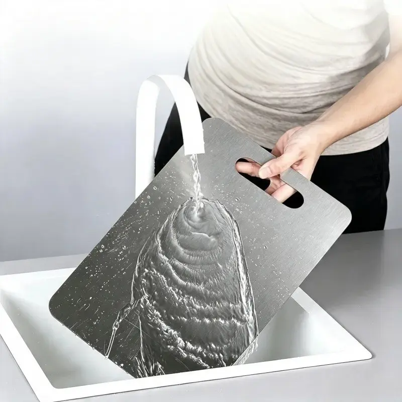 1pc Stainless Steel Cutting Board Modern Double-Sided 201 Food Grade Chopping Board for Meat Veggies Fruit Durable Easy Clean Hygienic Kitchen Gadget Must-Have for Home Cooks Professional Chefs & Daily Meal Prep