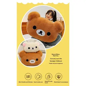 New Rilakkuma Big Head Polyester Plush Pillow, Large-Size Cute Soft Stuffed Toy Cushion, Home Decor for Bedroom Sofa, Unisex Gift
