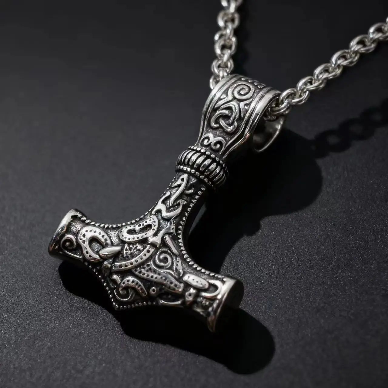 HNSP Nordic Odin Mjolnir 316L Stainless Steel Pendant Necklace For Men Vintage Runes Thor Hammer Jewelry Accessories