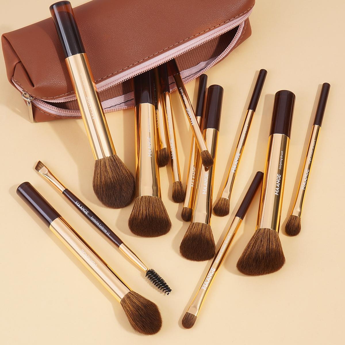 Makeup Brush Set with Storage Bag, 14pcs/set Professional Makeup Brushes for Foundation, Powder, Concealers, Eyeshadow, Makeup Blending Brush, Eyelash Brush, Makeup Tools for Women