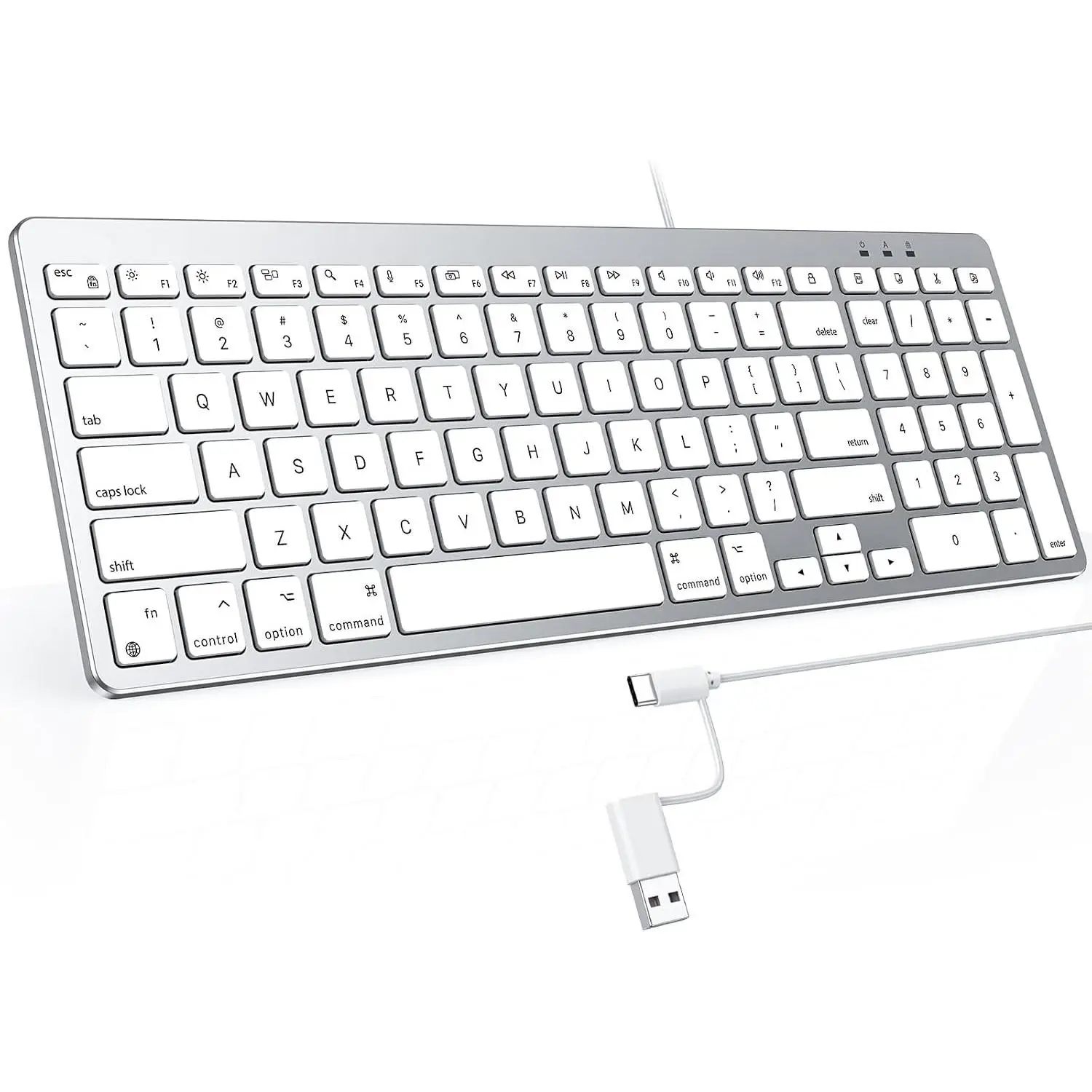 USB-A & Type-C Dual Interface Wired Keyboard for Mac, Numeric Keypad, 8° Ergonomic Tilt Comfortable Typing for Office & Business, Compatible with MacBook Neo/Air/Pro, iMac, SilverGift