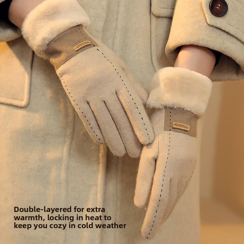 Winter cashmere gloves women's outdoor fleece thickened thermal gloves cold-proof touch screen gloves