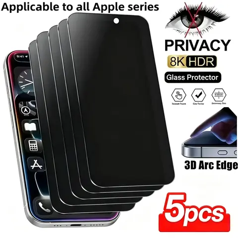 5pcs Anti-Peep Tempered Glass Privacy Screen Protect Film for iPhone 11/12/13/14/15/16, Pro, Pro Max, 16Plus & Air Series, Phone Accessory Compatible with Mobile Devices Accessory, Fingerprint-Resistant, Non-Reflective, Shatterproof, Smooth-Touch Cover