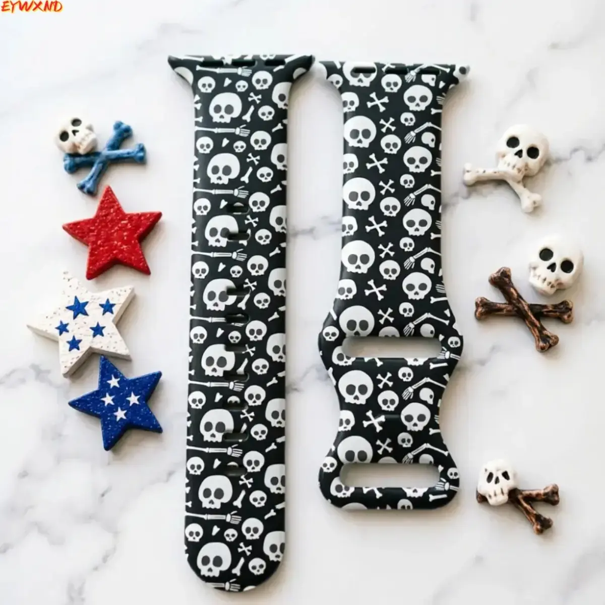 EYWXND Gothic Skull & Crossbone All Over Print Silicone Watch Band, Halloween Punk Style Adjustable Replacement Wrist Strap Compatible with Apple Watch, Spooky Dark Aesthetic Watch Accessory for Daily Outfit