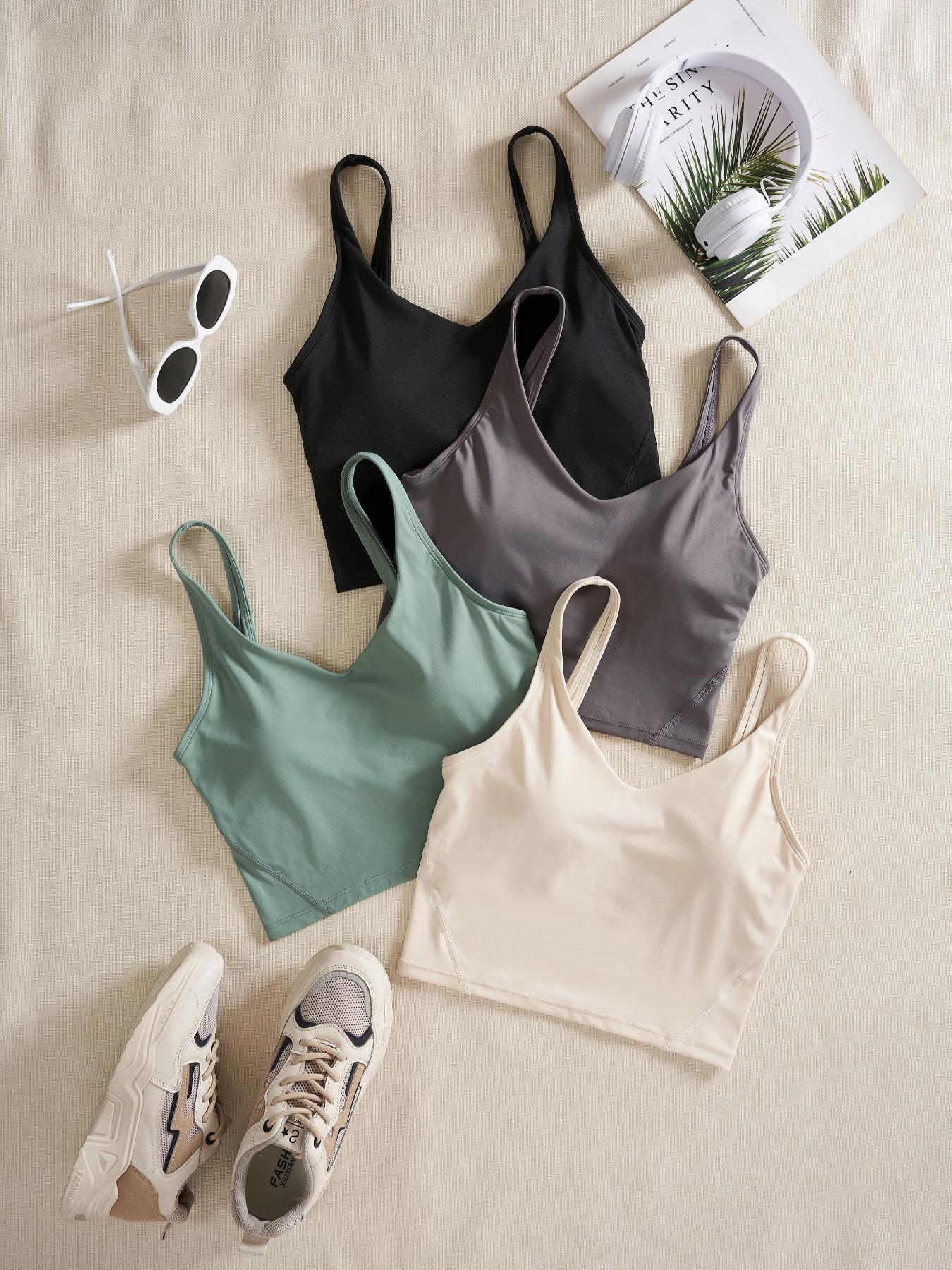 Women's Solid Sports Bra, Quick-Drying Breathable Comfortable Crop Cami Top for Yoga Gym Workout Running, Ladies Sportswear for Indoor and Outdoor Wear