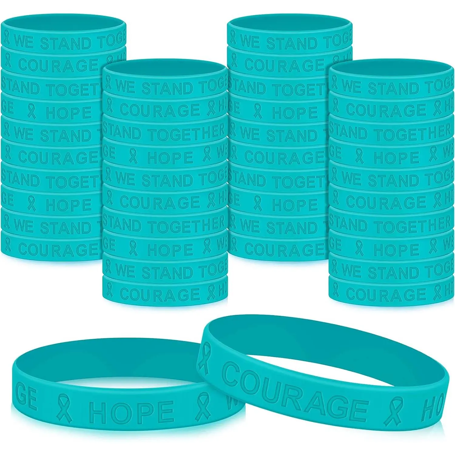 100 count Ovarian Cancer Awareness Teal Ribbon Awareness  Wristbands  Prevention Bracelets Bulk Hope Strength Motivational Wristbands Products for Men Women Survivor Events