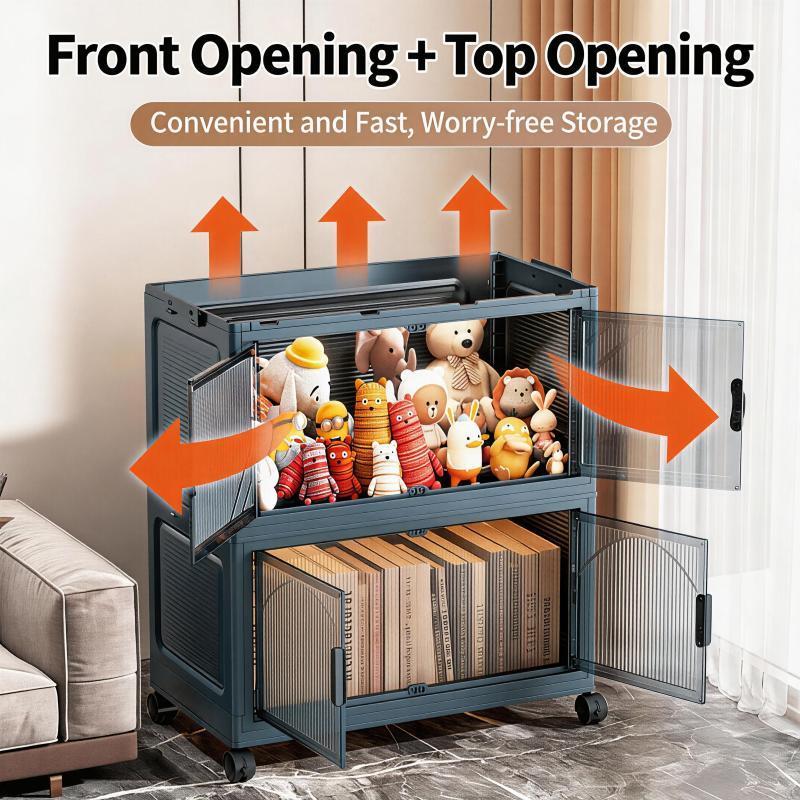 5 Tier Plastic Storage Bins with Wheels, Foldable Collapsible Stackable Organizer for Home and Garage