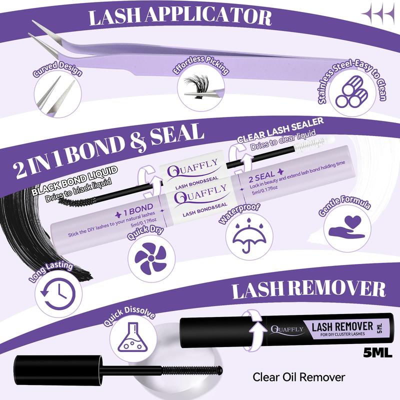 D-Curl Eyelash Extension Set, 666pcs 60+80+100 Cluster Eyelash Extension Set, 10-18 mm Individual Cluster Eyelash Extension Set with Eyelash Bond and Seal, Eyelash Remover, Tweezers, Eyelash Tools, Curl Lashes, Lash Cluster Kit, Makeup