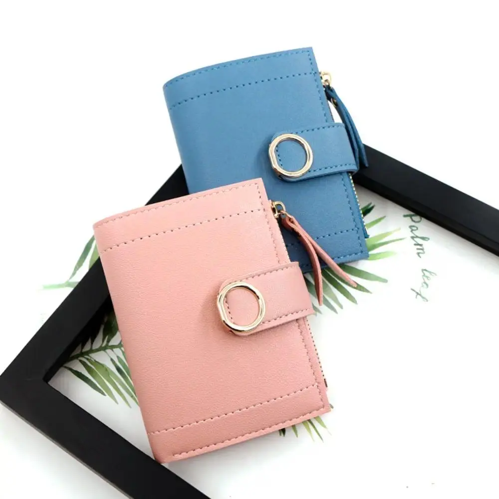 Women's Minimalist Bifold Wallet, Compact Faux Leather Short Wallet with Metal Snap Closure and Side Zipper Coin Pocket, Small Card Holder Purse for Driver License, Daily Carry, Shopping, Travel and Gift