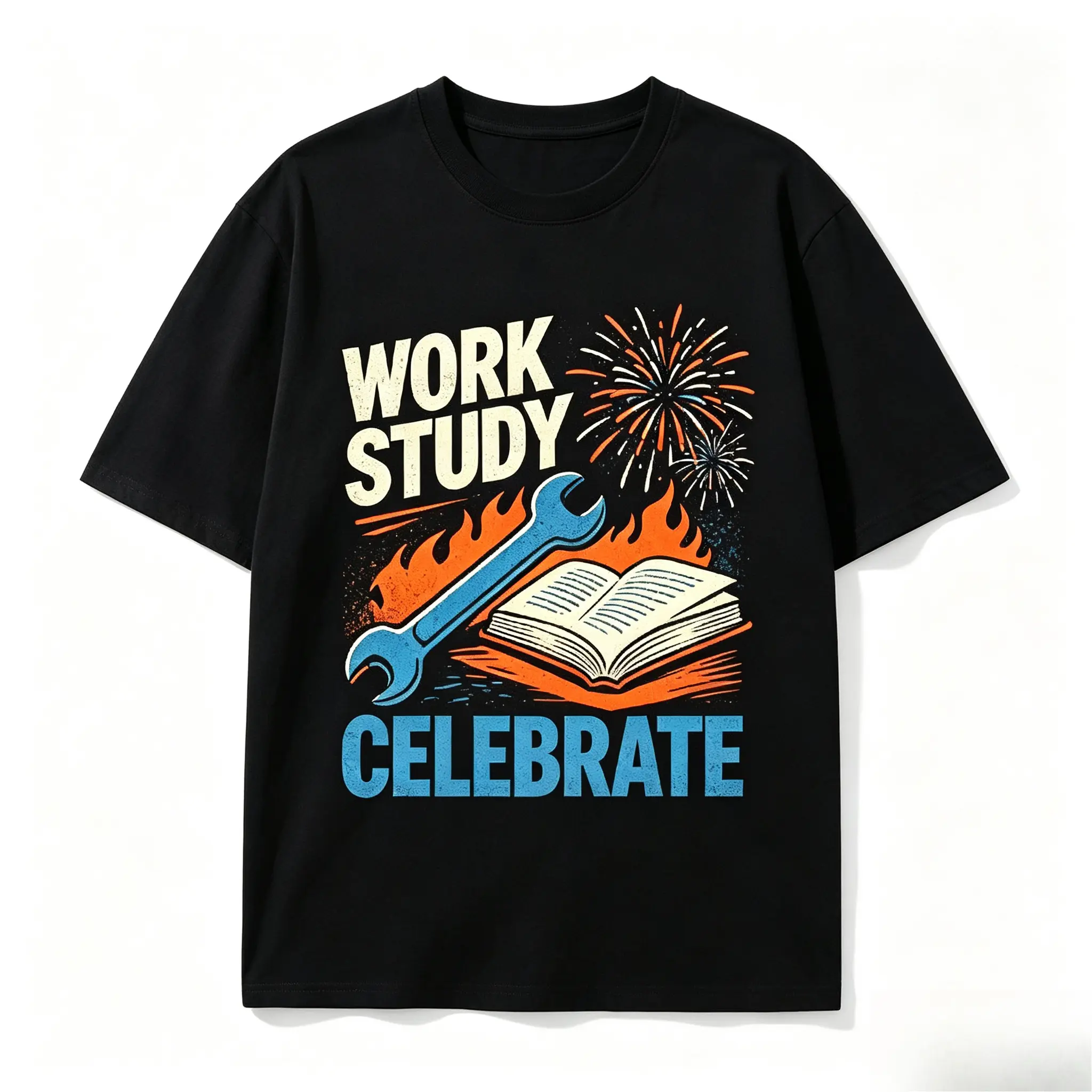 Oversized Work Study Celebrate Graphic T Shirt, Comfort Cotton Fashion Outfit, Cute Labor Day Gift For Him Her, Perfect Holiday Present For Lovers Family Friends