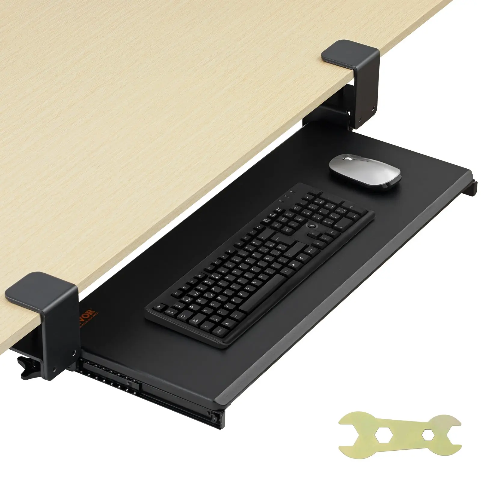 VEVOR Clamp-On Under Desk Keyboard Tray, No-Drill C-Clamp Mount Slide-Out Drawer, 26.8x11" Sturdy Design Fits Most Keyboards for Home Office Work