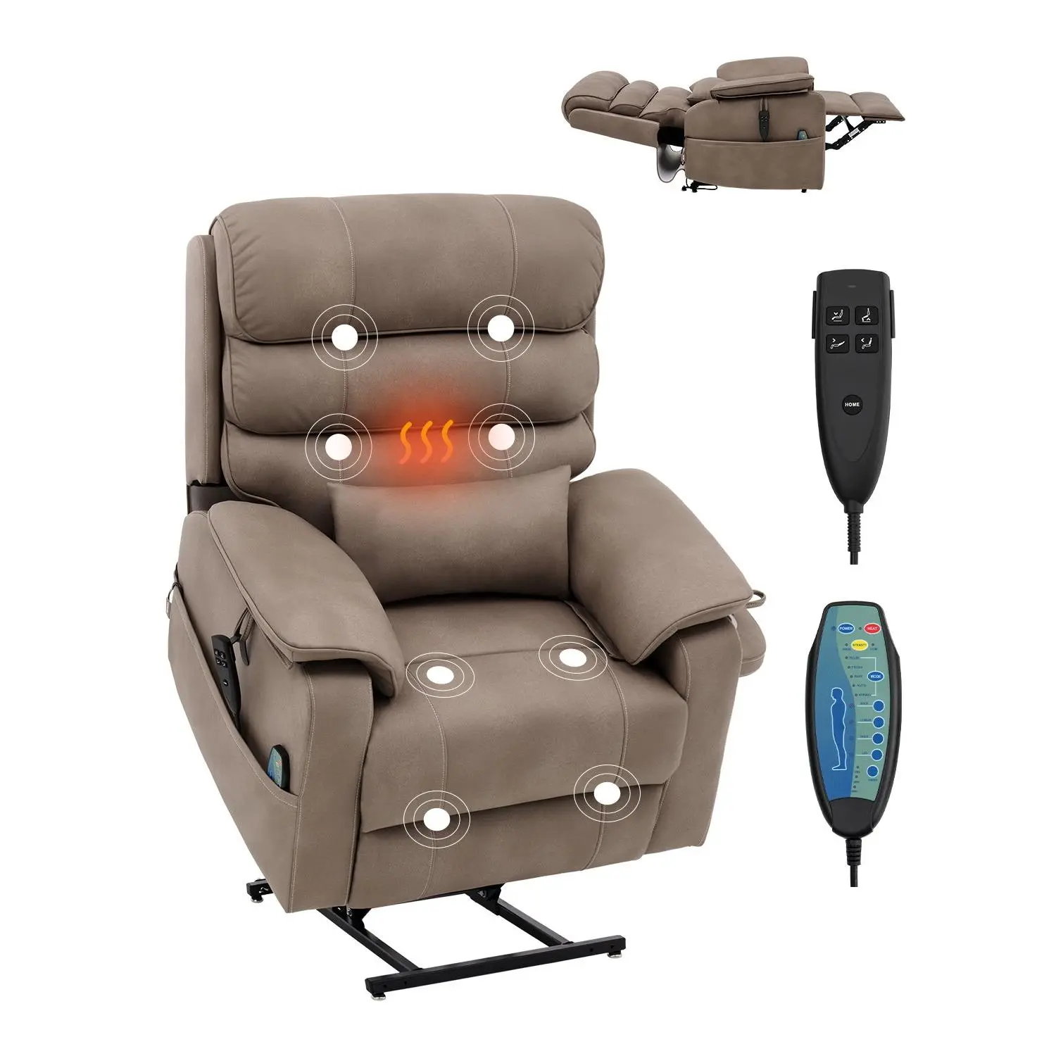 VEVOR Power Lift Recliner Chair, Lift Chair with Heat and Massage for Elderly, Dual Motor Recliner Chair with a Cup holder, Infinite Position Adjustment Electric Recliner (Medium-Wide, Light Brown)