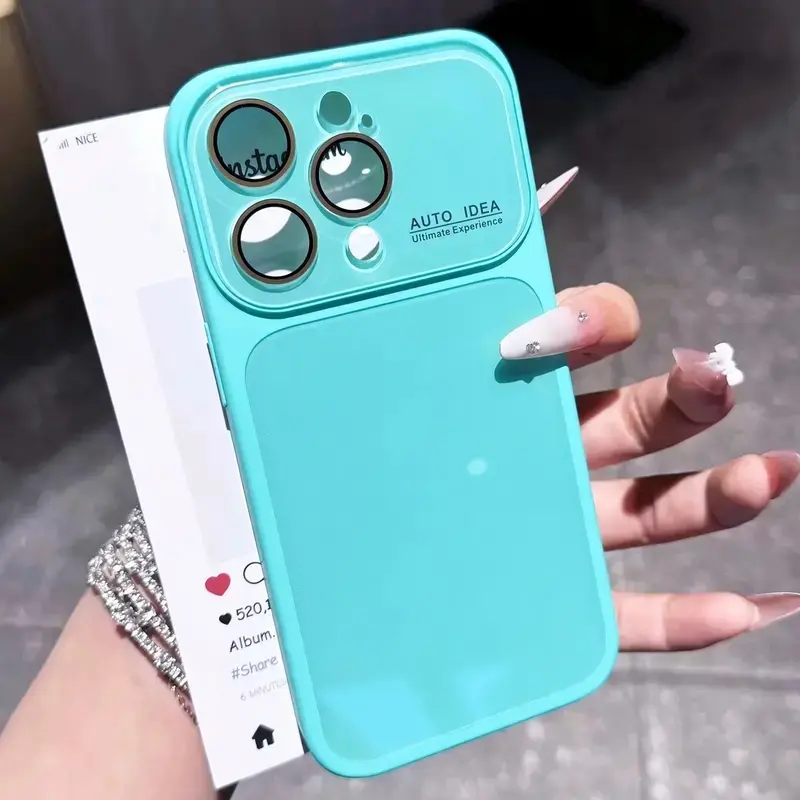 Luxury Glossy Smartphone Case - Shockproof Back Cover with Raised Full Camera Lens Protector, Aesthetic Trendy Handheld Cellphone Protection Accessory for iPhone 13 12 14 15 16 17 Pro Max Devices, Casing