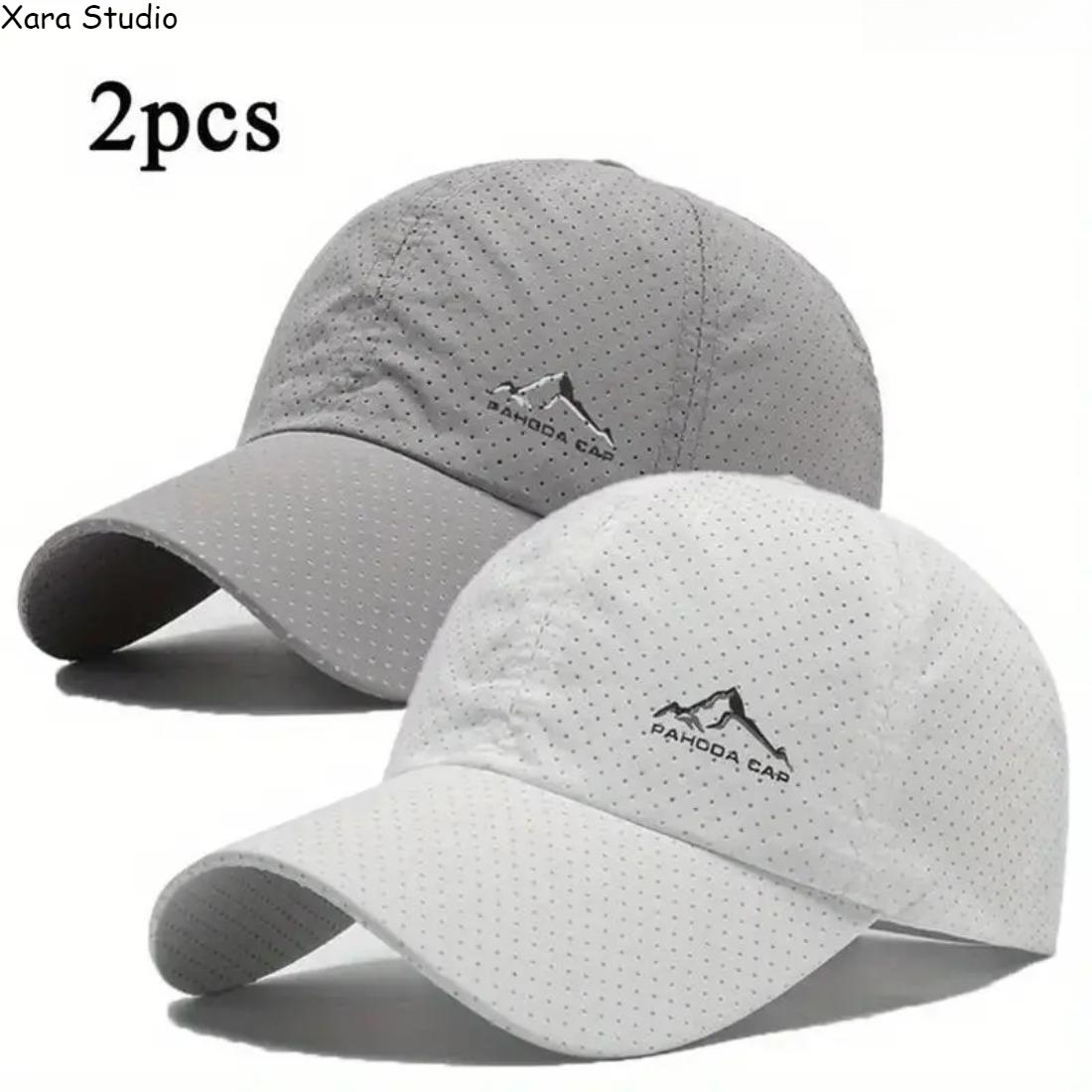 2 Pack Quick Dry Baseball Caps for Men & Women – Lightweight Breathable Moisture-Wicking Sports Hats, Sun Protection Outdoor Cap with Mountain Logo for Hiking, Camping, Running & Daily Wear