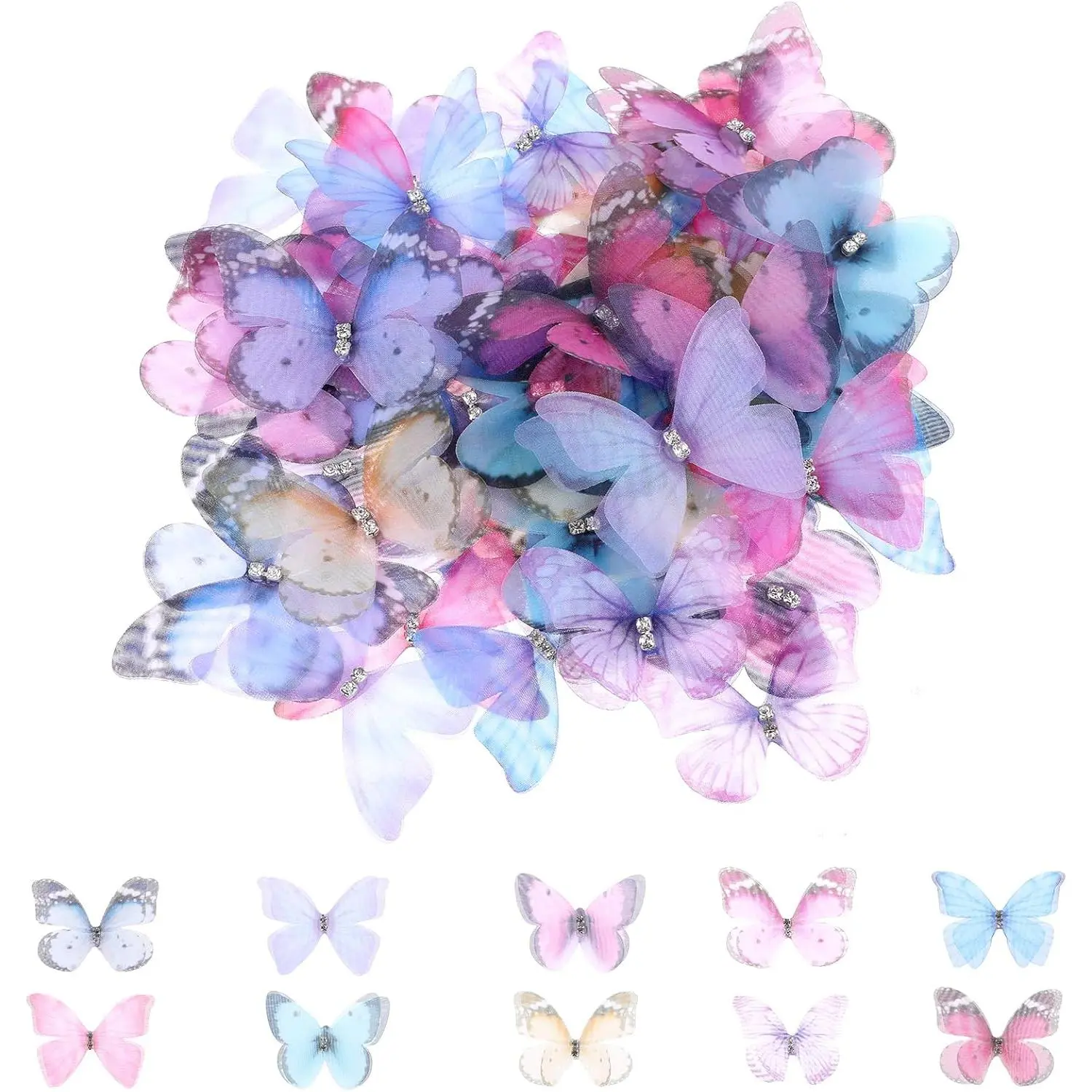 60 count Organza Fabric Butterfly Appliques Butterflies for Crafts Colorful  Lace Butterfly 2 Layers 10 Styles Wall Decoration for DIY Wedding Party Decoration Clothes Ornament  Decor