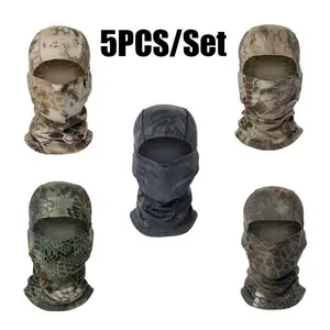 Unisex 5-Pack Camouflage Print Cooling Balaclava Ski Masks - Polyester Fabric, UV Protection, Breathable, Quick-Dry, 1-Size-Fits-All, Multiple Wearing Methods, Ideal for Hiking, Summer Outdoor Activities, Ski Mask