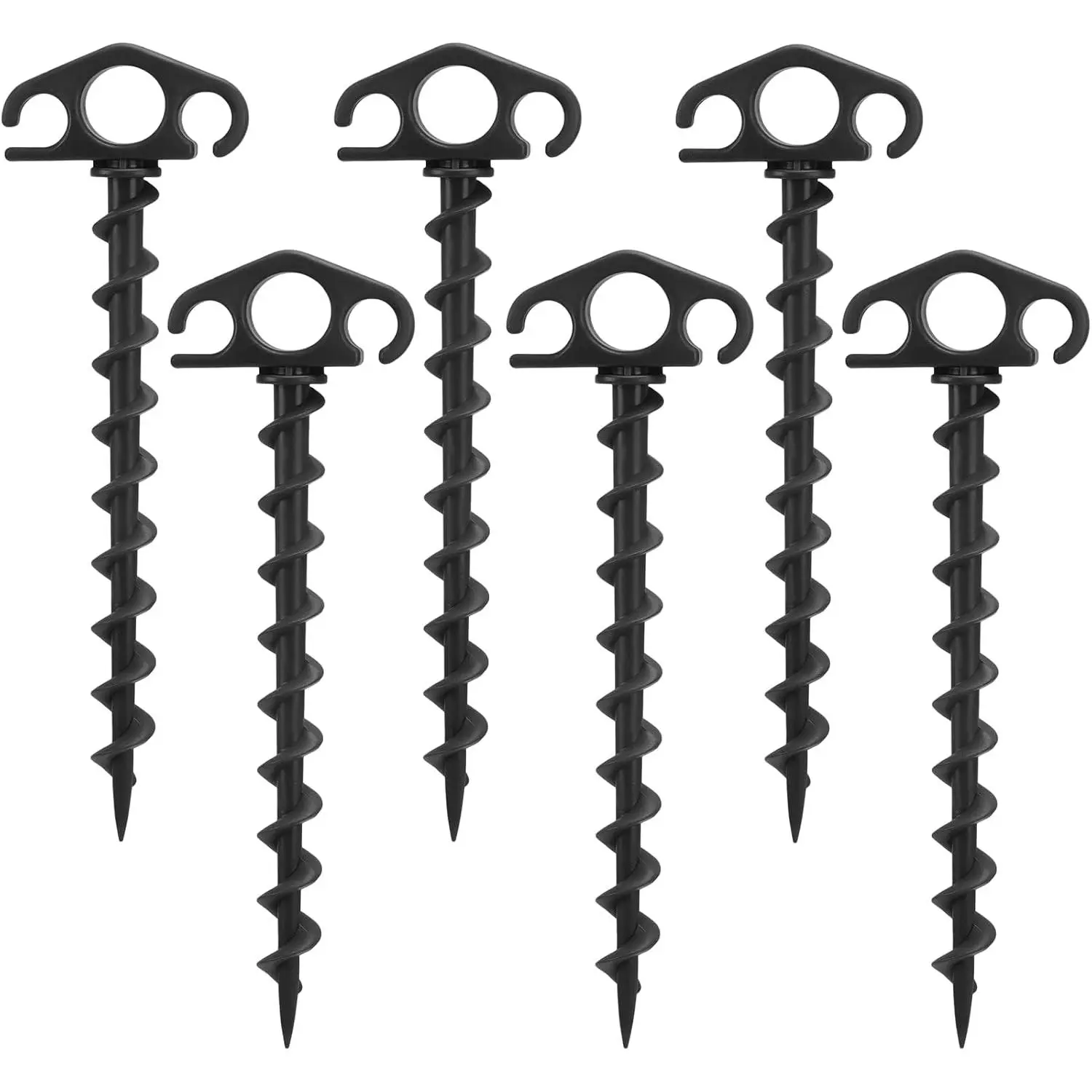 Tent Stakes Ground Screw in, 6 Pack Sand Stakes for Beach 9.4 Inch Duty Spiral Tent Pegs for Camping,, Hiking, Decoration (6, Black)
