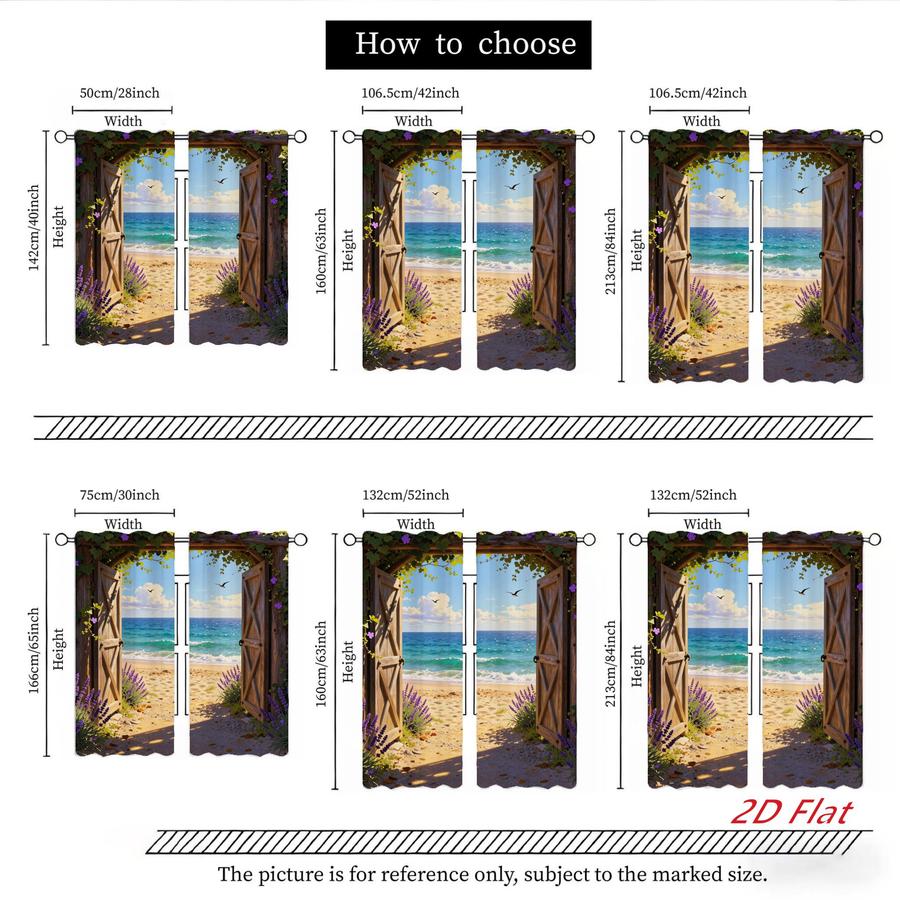 Coastal Landscape Beach Seascape Window Curtains 2Pcs Digital Print Rod Pocket for Bedroom Office Kitchen Living Room Study Home Decor Soft Light Filter Easy Installation