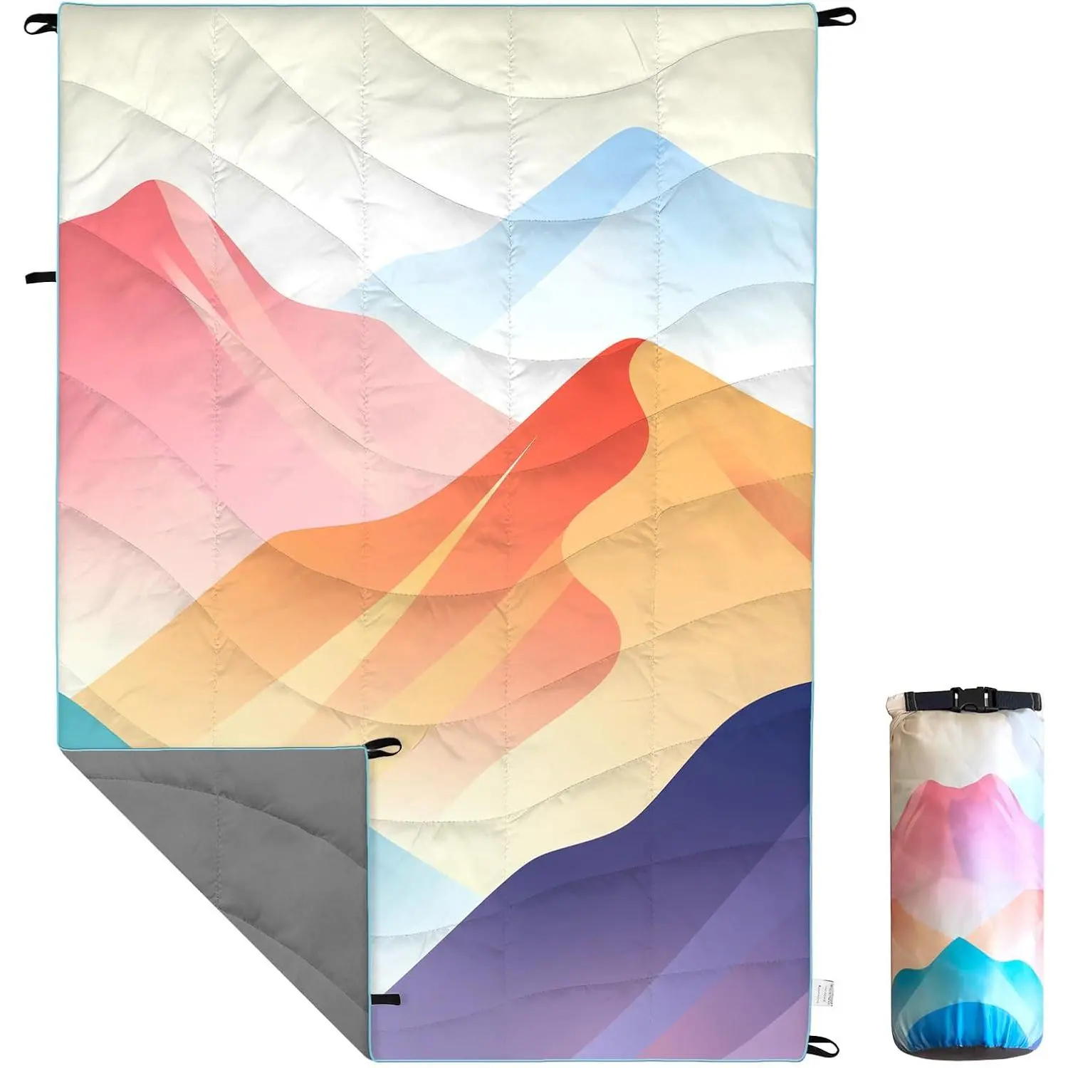 Outdoor Puffy Camping Blanket Waterproof Outdoor Blanket, Mountain, 39*55''| Lightweight Down Alternative Packable Blankets for Camping, Hiking, Backpacking, Traveling, Picnic, Beach, Lawn, Stadium