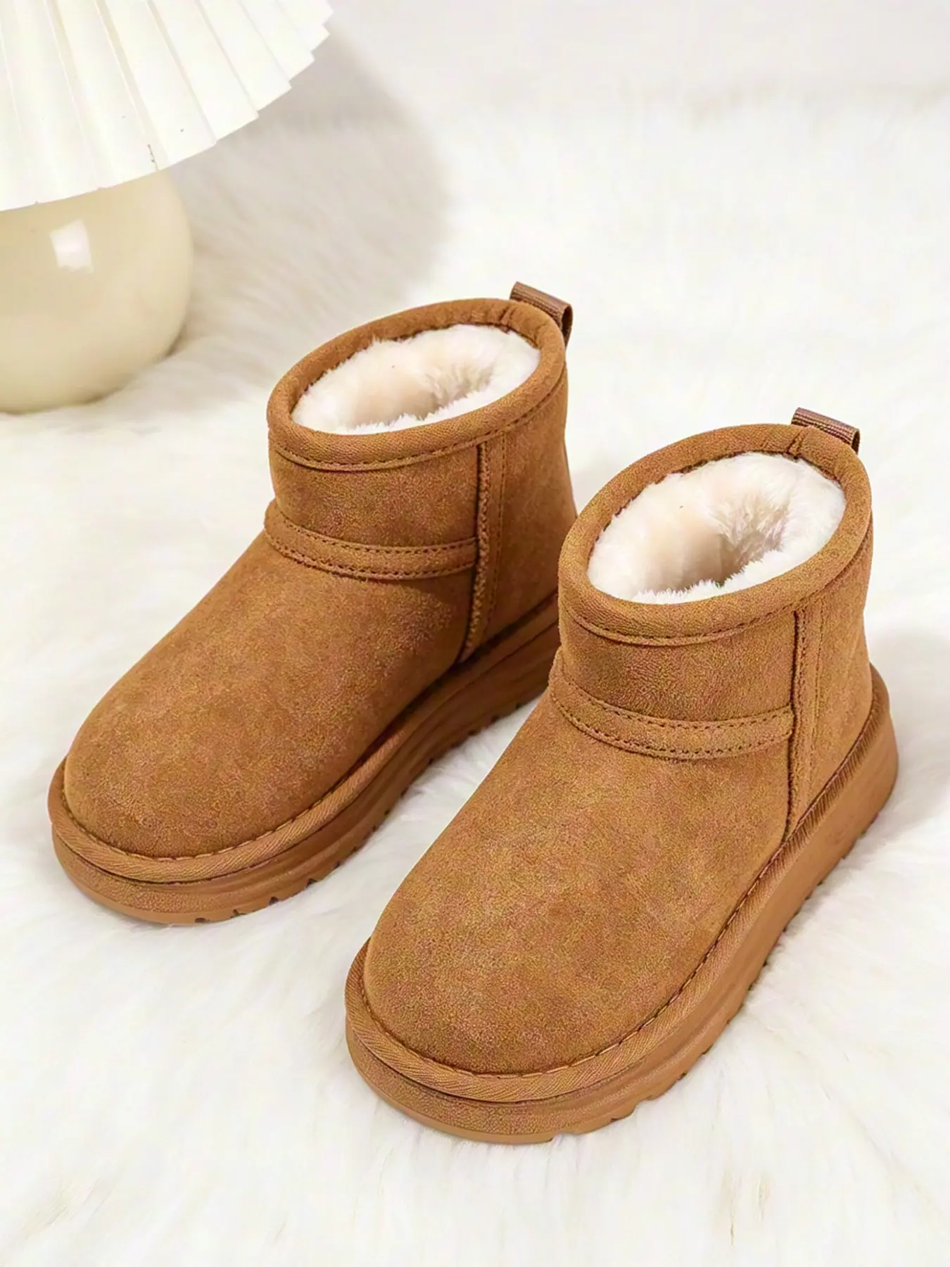 Autumn Winter Thickened Fleece Snow Boots, Non-Slip Waterproof Short Cuff Cotton Shoes, Classic Color, Unisex Design