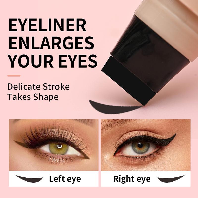 Eyeliner Pen, equipped with a foldable tip, featuring long-lasting, quick-drying, water-resistant and non-fading properties. Eyeliner tool stamp, equipped with lazy dual-head tips (black and brown)