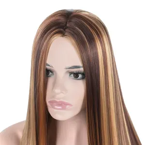 Brown Gold Gradient Long Straight Rose Net Wig Euro American 26in