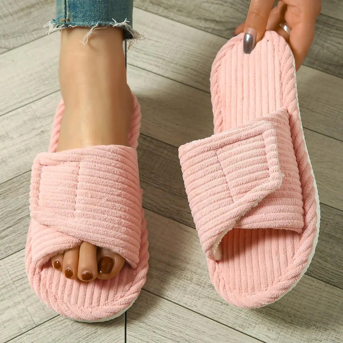 Spring Velcro Home Women's Slippers Simple Fabric Unisex Bedroom Indoor Slippers Adjustable Parent Child Couple Slippers