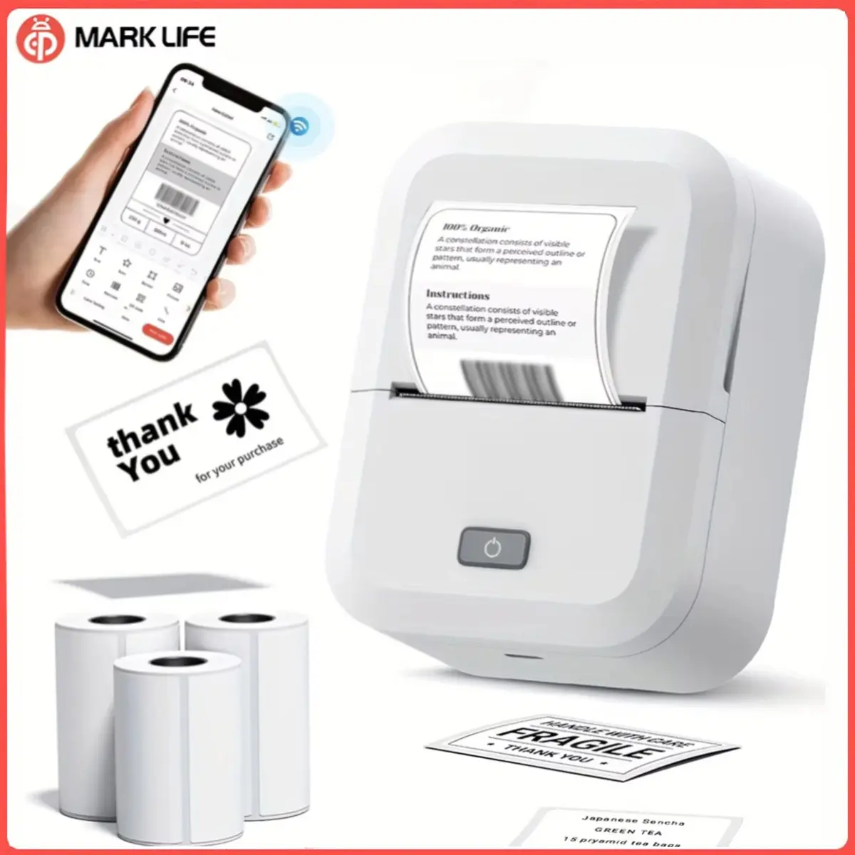 Marklife X2 Mini Portable Bluetooth-compatible Label Printer, Wireless DIY Name Sticker Maker, Thermal Label Printer for Home and Business Use