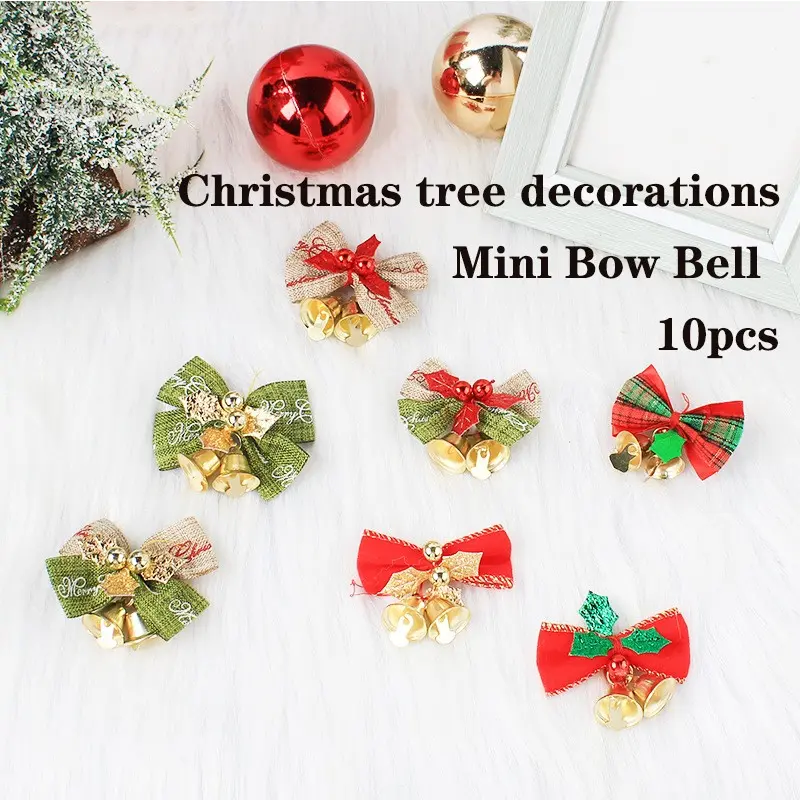 Christmas Burlap Bow Bell, Mini Bell Ornament for Christmas Tree, Mall Decoration Prop, Festive Holiday Decorative Item