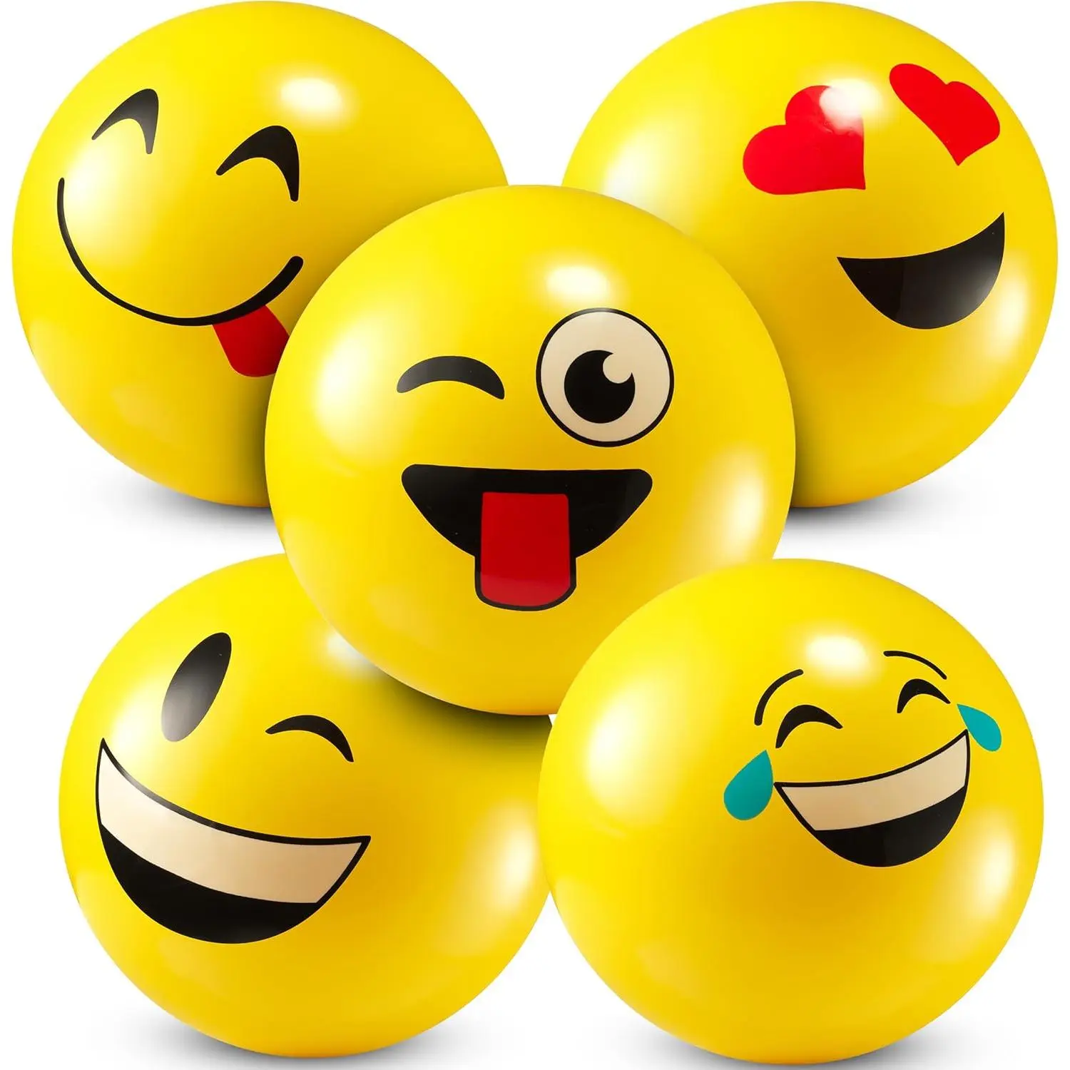 5-Inch Happy Face Bouncing Balls for Kids & Toddlers (Pack of 5) - Playground Balls w/ 5 Fun Designs - Lightweight Play Bouncy Ball for Boys & Girls
