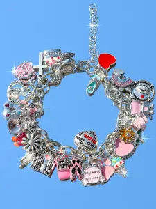 Vintage Heart Flower Charm Bracelet, Retro Cross Bag Bracelet, Cute Cherry Cocktail Coconut Bracelet, Fashion Jewelry Accessory