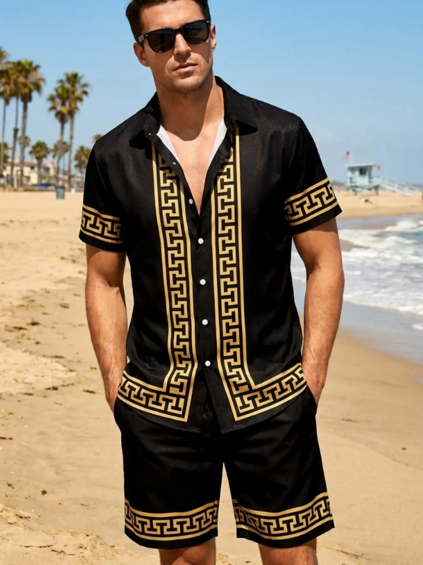 Men's Summer Vacation Shirt and Shorts Set, Beach Holiday, Fashionable Men's Shirt and Short Ensemble, Perfect for Warm Weather