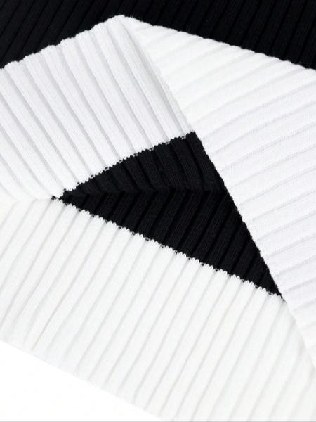 Women's Knit Elegant Commuter Dress, Fall Winter Patterned Half High Neck Long Sleeve Colorblock Knee-Length Slim Fit Sweater Skirt