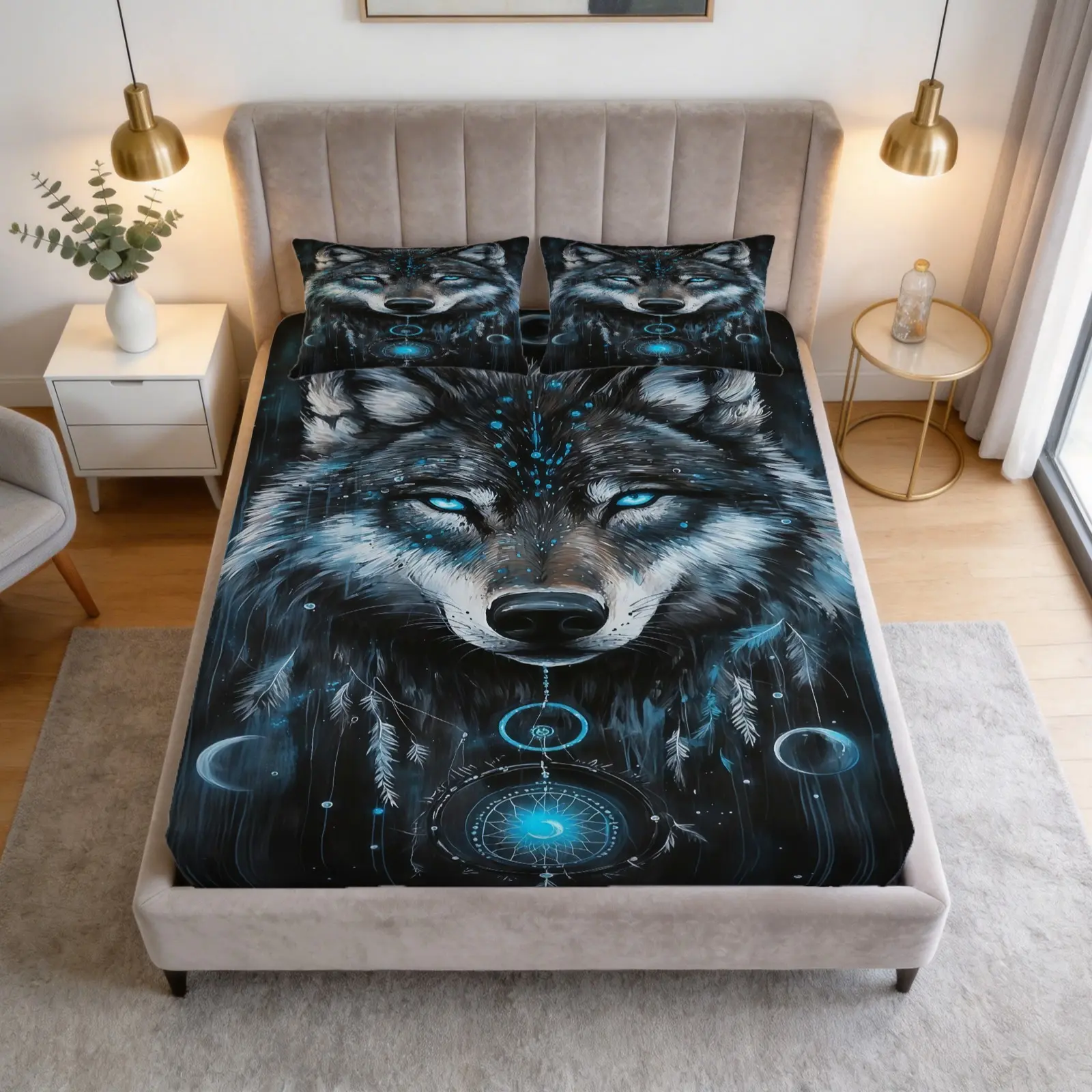 Wolf Themed Printed Pattern Bed Sheet Set, Decorative Bedsheet Sets, 1 Bed Sheet With 2 Pillowcases (Excluding Pillow Core), Available In Multiple Colors, Suitable For Bedrooms, Dormitories, And Guest Rooms, Suitable As Gifts And Decorations