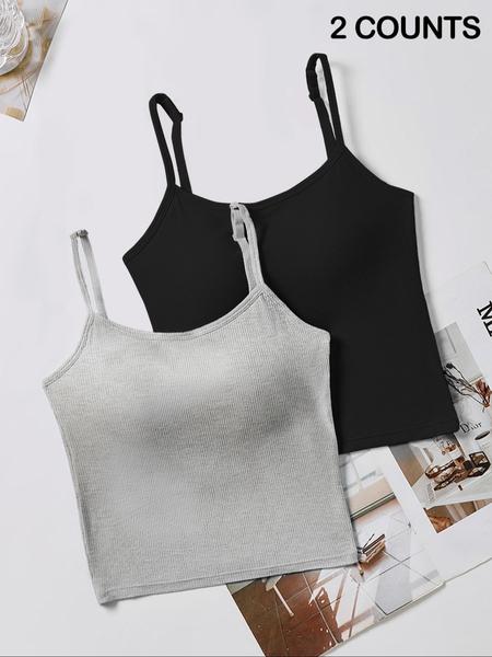 Women's Solid Ribbed Cami Top, Fitted Casual Sleeveless Crop Top for Daily Wear, Ladies Underwear for Summer